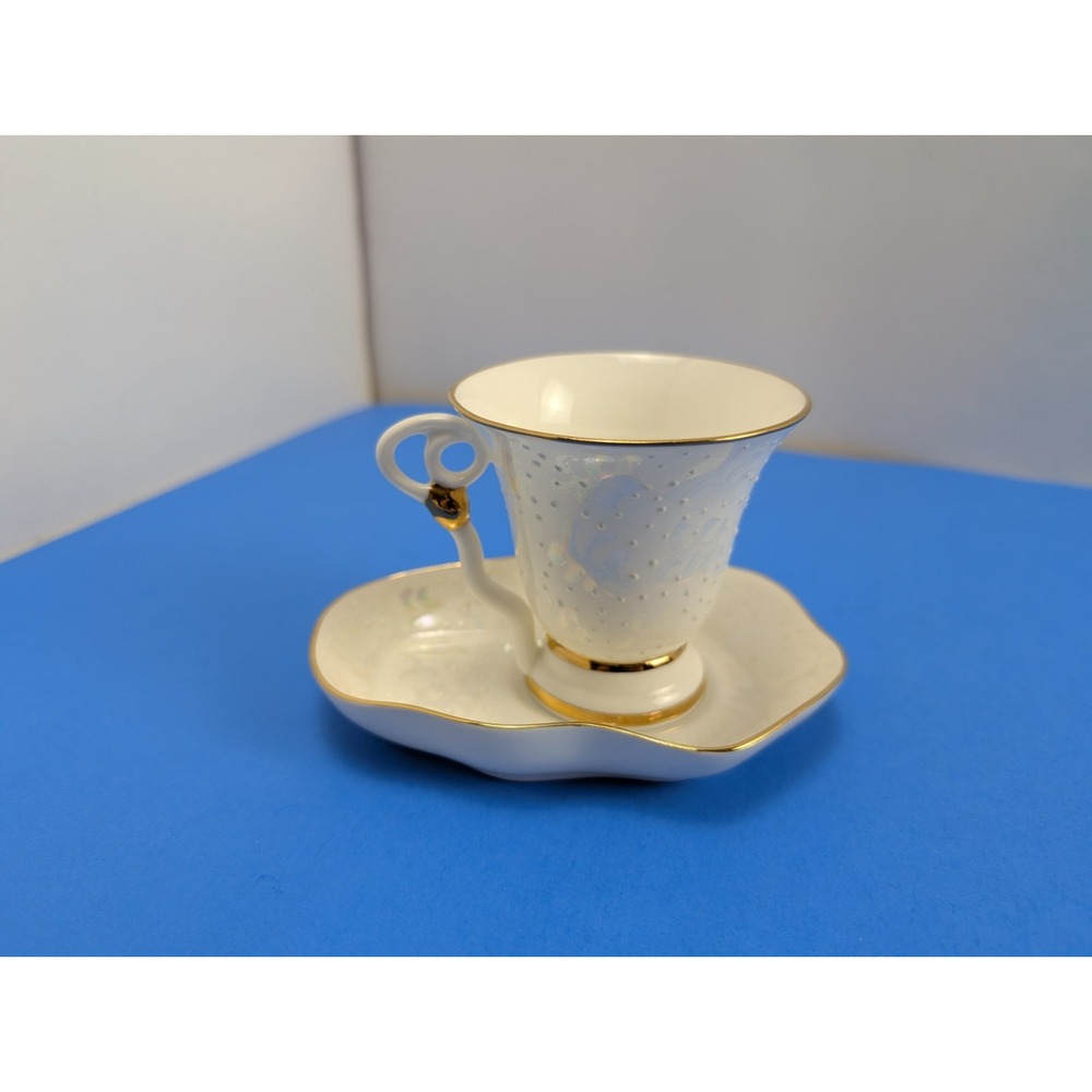 Vintage Porcelain White Hobnail Cup and Saucer Set Stamped Signed "B" Logo Rare